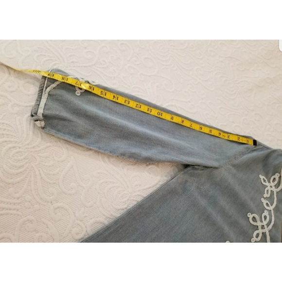 Chambray denim tunic dress embroidered boho Small - Picture 4 of 8